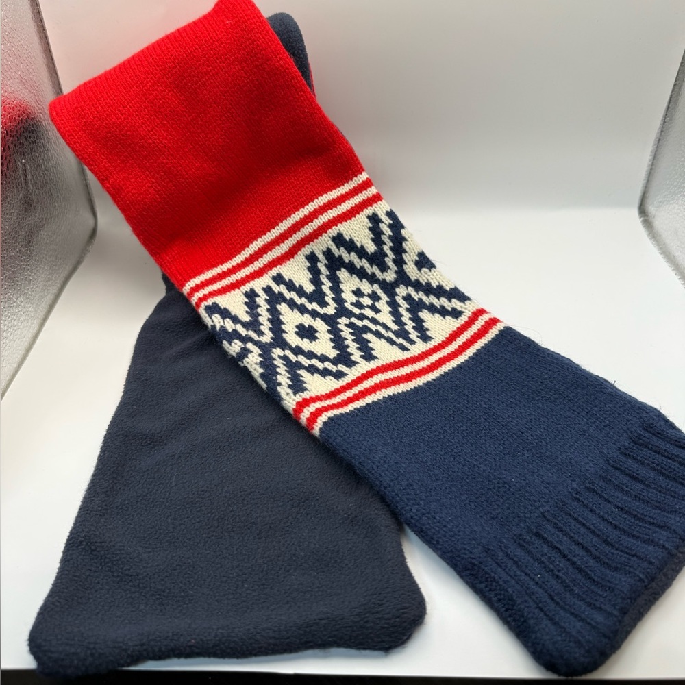 Gap Kids Winter Knit Scarf Nordic Fair Isle Red Navy One Size Acrylic Fleece